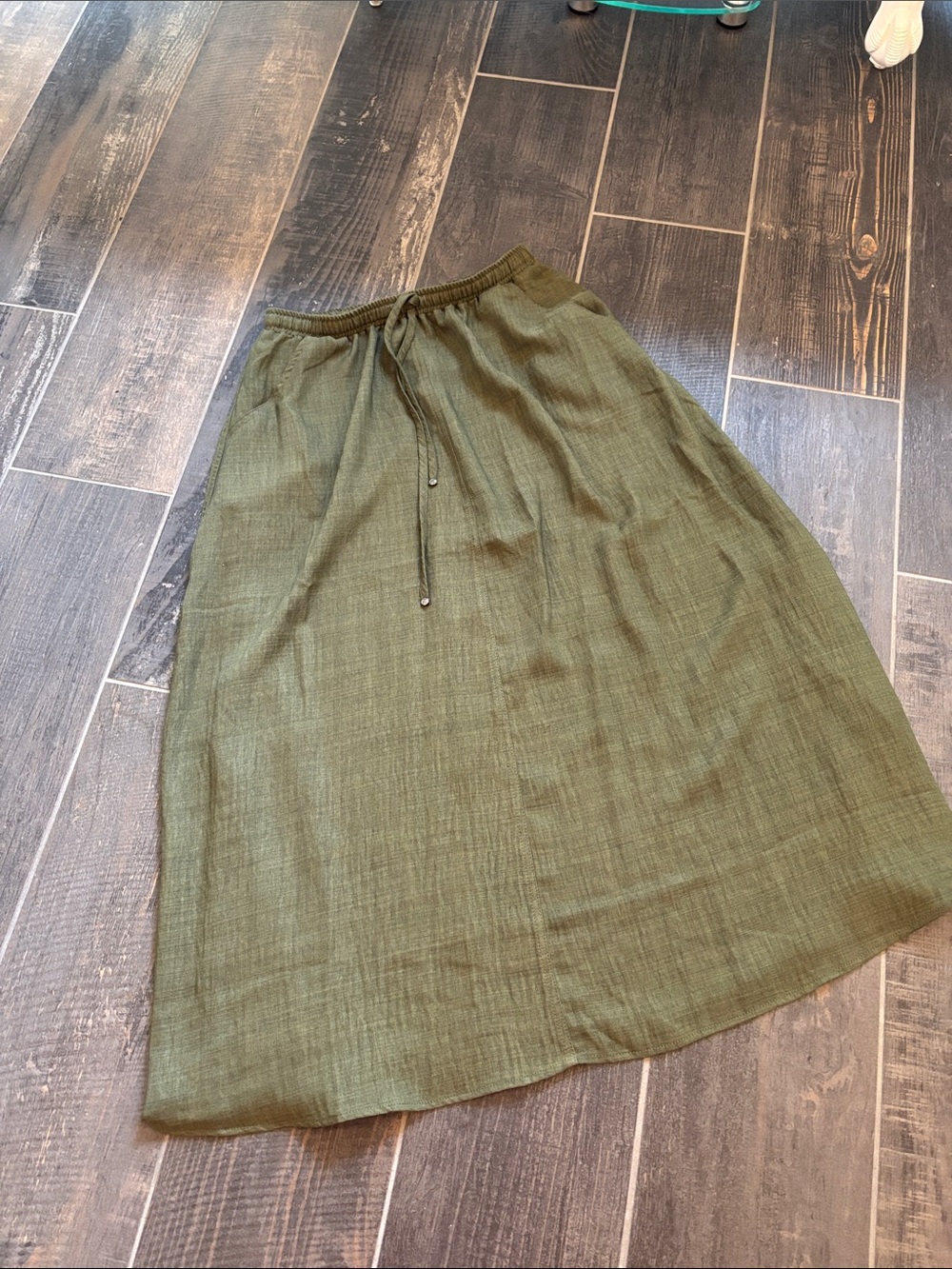 Max Studio Olive Green Maxi Skirt with Drawstring Waist
